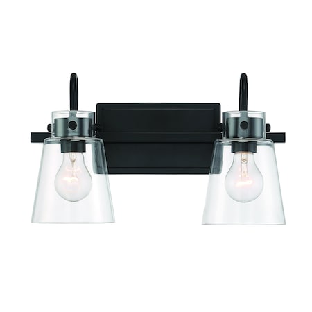 Designers Fountain Inwood 16in 2-Light Matte Black Modern Indoor Vanity Light with Clear Glass Shades D214M-2B-MB